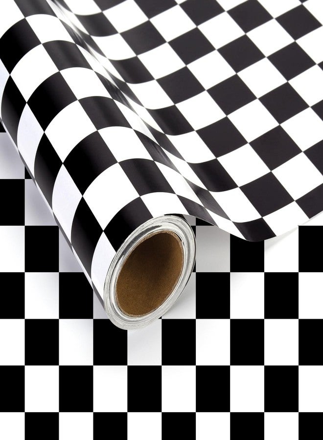 Welpurch 1 Roll Christmas Checkered Wrapping Paper - Mini Roll - 17in x 32.8Ft Black Checkered Pattern Gift Wrap Paper for Race Car Birthday Party Wrapping Supplies - Image 1